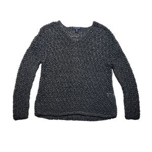 Eileen Fisher Pullover Sweater Womens XS Gray Chunky Knit V Neck Long Sleeve